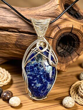 Wire Wrapped Lapis Lazuli Crystal Pendant, Handmade One of a Kind Crystal